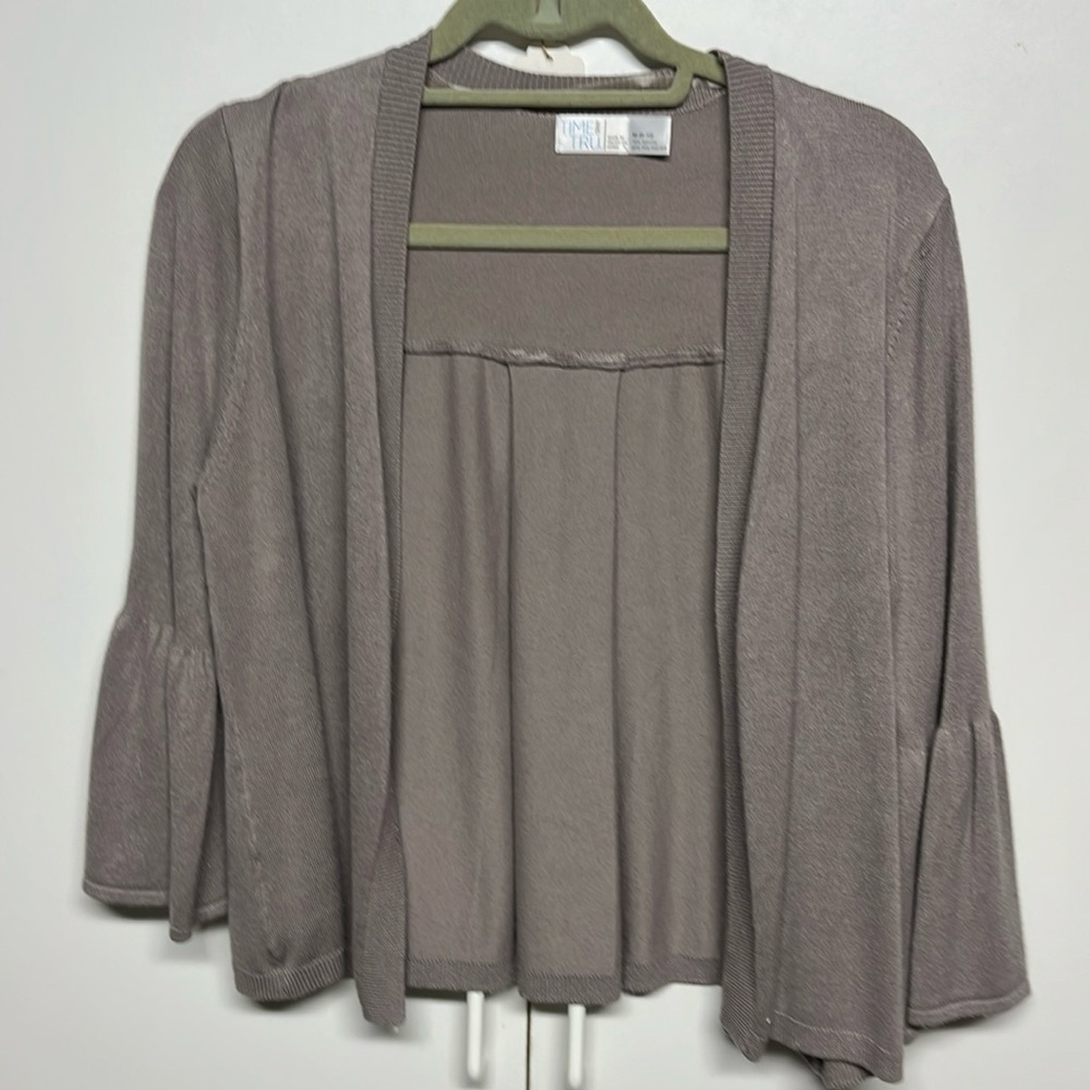 Time and Tru Tan Flowy Open Front Cardigan Bell Sleeves , Lightweight